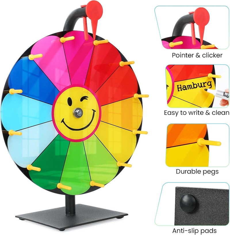 Delizon 12 Inch Color Prize Wheel, 12 Slot Spinning Wheel Fortune Game, Holiday Activities, Party, Classroom or Home Education, Sunflower Pattern - Image 3
